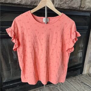 At John’s Bay Coral Ruffle Sleeve Women's Top